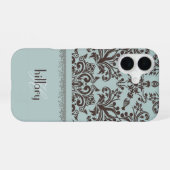 Coque iPhone 16 Damask Monogram Floral (Verso Horizontal)