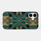 Coque iPhone 16  Damask Seamless Repetitive Pattern Flowers Teal (Verso Horizontal)