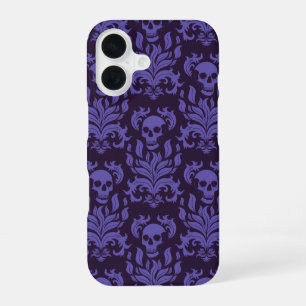 Coque iPhone 16 Damassé crâne flamme dans des nuances sombres de v