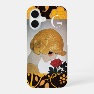 COQUE iPhone 16 DAME AU MONOGRAMME DE ROSE ROUGE