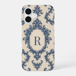 Coque iPhone 16 Damier Bleu Personnalisé avec Monogramme