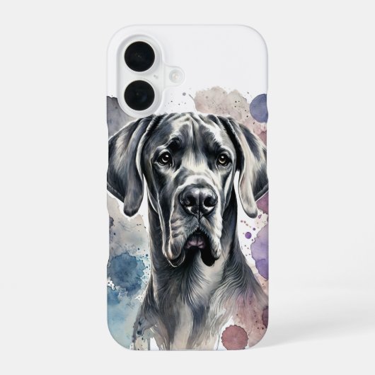 Coque iPhone 16 Danois géant aquarelle (Verso)