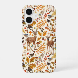 Coque iPhone 16 Dans les bois/Cerf d'automne sur blanc cassé