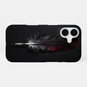 Coque iPhone 16 Dark Red Feather on Black Minimal Case (Verso Horizontal)