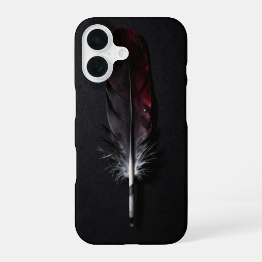 Coque iPhone 16 Dark Red Feather on Black Minimal Case (Verso)