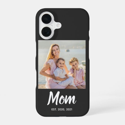 Coque iPhone 16 Date de création de maman Photo Script (Verso)