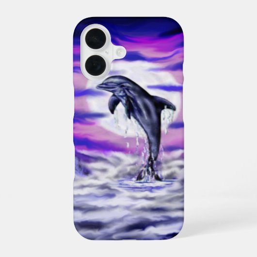 Coque iPhone 16 Dauphin au clair de lune (Verso)