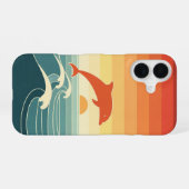 Coque iPhone 16 Dauphin stylisé rétro (Verso Horizontal)