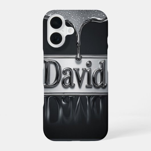 Coque iPhone 16 David Nom en Métal Liquide Chrome (Verso)
