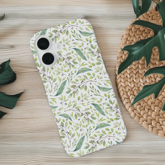 Coque iPhone 16 Délicat Motif botanique vert printemps