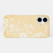 Coque iPhone 16 Délicate Pêche & Fleurs Blanches (Verso Horizontal)
