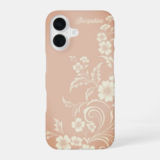 Coque iPhone 16 Délicate Pêche & Fleurs Blanches (Verso)