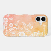Coque iPhone 16 Délicate Pêche & Fleurs Blanches (Verso Horizontal)