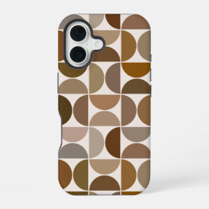 Coque iPhone 16 Demi-cercles MCM Marron+Crème Grand Motif