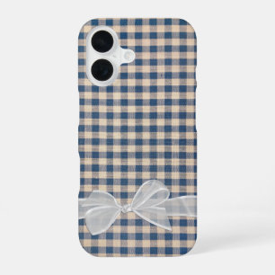 Coque iPhone 16 Denim En vichy Avec Bow Blanc