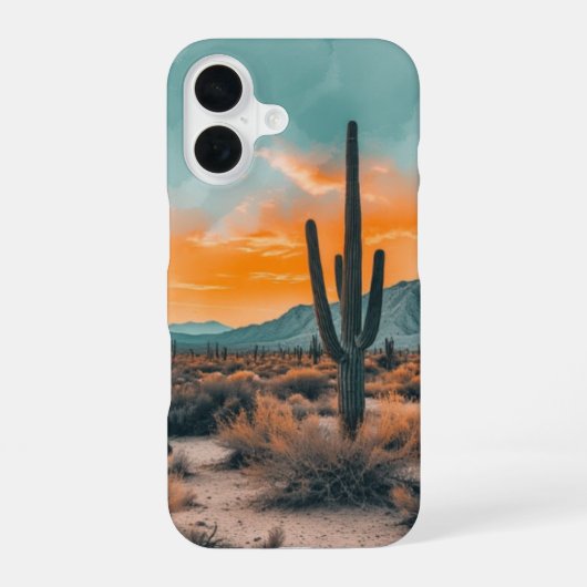 Coque iPhone 16 Desert Cactus – Boho Sunset Watercolor Design (Verso)
