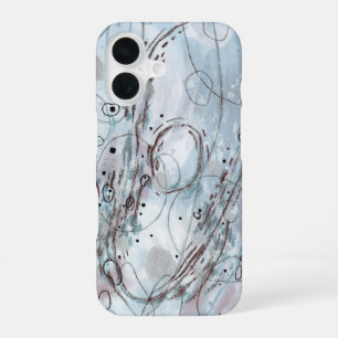 Coque iPhone 16 Design abstrait contemporain bleu gris