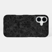 Coque iPhone 16 Design Brocade noir riche (Verso Horizontal)