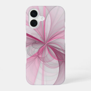 Coque iPhone 16 Design fractal abstrait moderne rose gris