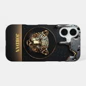 Coque iPhone 16 Design majestueux léopard or 🐆 (Verso Horizontal)