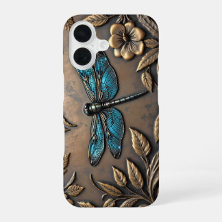 COQUE iPhone 16 DESIGN MÉTAL BLEU DRAGONFLY