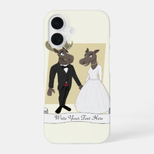 Coque iPhone 16 Dessin animé de mariage de l'orignal drôle