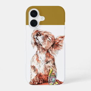 Coque iPhone 16 Dessin artistique de chien heureux et protectif gr