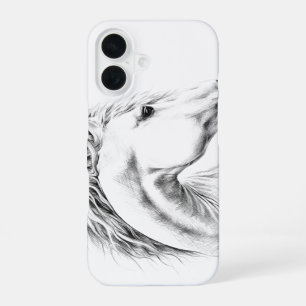 Coque iPhone 16 Dessin au crayon portrait de cheval Art équestre
