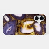 Coque iPhone 16 dessin d'agate marron violet blanc (Verso Horizontal)