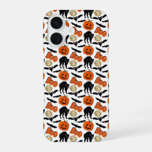 Coque iPhone 16 Dessin de chauves-souris de chat de citrouille et