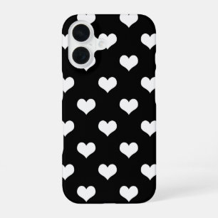 Coque iPhone 16 Dessin de coeurs adorables noir blanc
