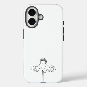 Coque iPhone 16 Dessin simple de fleur en ligne en noir et blanc