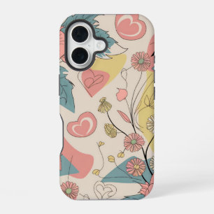 Coque iPhone 16 Dessinez un motif avec des cœurs et des fleurs