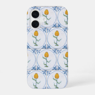 Coque iPhone 16 Dessous de verre papier Vintage Delft Tulip Jaune