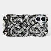Coque iPhone 16 Détaillierte Schwarz-Weißer keltischer Knoten 0001 (Verso Horizontal)