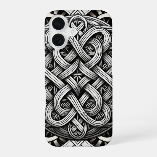 Coque iPhone 16 Détaillierte Schwarz-Weißer keltischer Knoten 0001 (Verso)