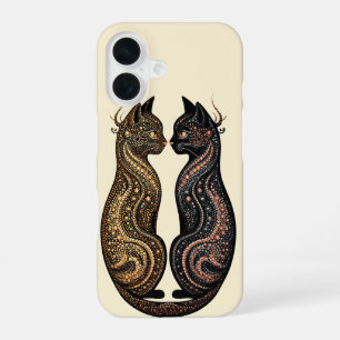 Coque iPhone 16 Deux chats dans un design artistique vibrant