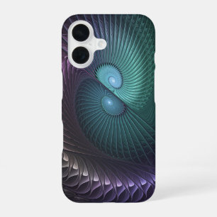 Coque iPhone 16 Deux spirales colorées art fractal abstrait modern