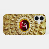 Coque iPhone 16 Disque monogramme thracian en OR avec gemme rubis (Verso Horizontal)