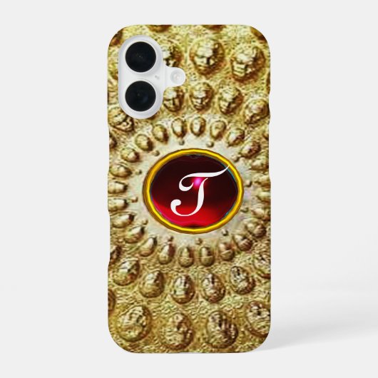Coque iPhone 16 Disque monogramme thracian en OR avec gemme rubis (Verso)