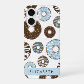 Coque iPhone 16 Donuts Bleus, Donuts Marrons, Paillettes, Votre No (Verso)