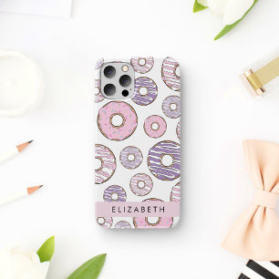 Coque iPhone 16 Donuts roses, Donuts violets, Paillettes, Votre No