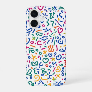 Coque iPhone 16 Doodle amusant formes colorées et vives