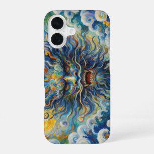 Coque iPhone 16 Dragon bleu oriental Van Gogh maquillage de nuages