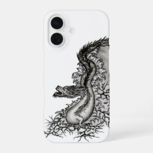 Coque iPhone 16 Dragon de Chine, dessin noir et blanc dans le styl
