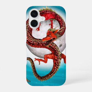 Coque iPhone 16 Dragon Lune Rouge Fantastique Artistique
