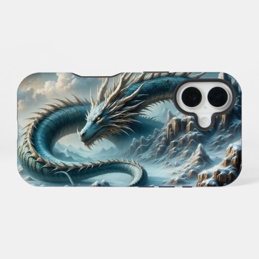 Coque iPhone 16 Dragon se réveille dans un monde glacé (Verso Horizontal)