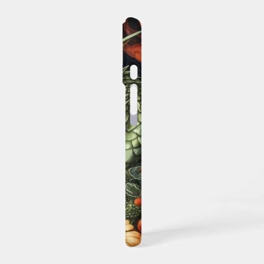 Coque iPhone 16 Dragon vert enchanté avec élégant tableau floral (Côté gauche)