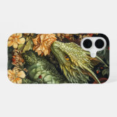 Coque iPhone 16 Dragon vert enchanté avec élégant tableau floral (Verso Horizontal)