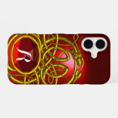 Coque iPhone 16 DRAGONS HYPER, COGNONS CELTIQUES D'OR Monogramme d (Verso Horizontal)